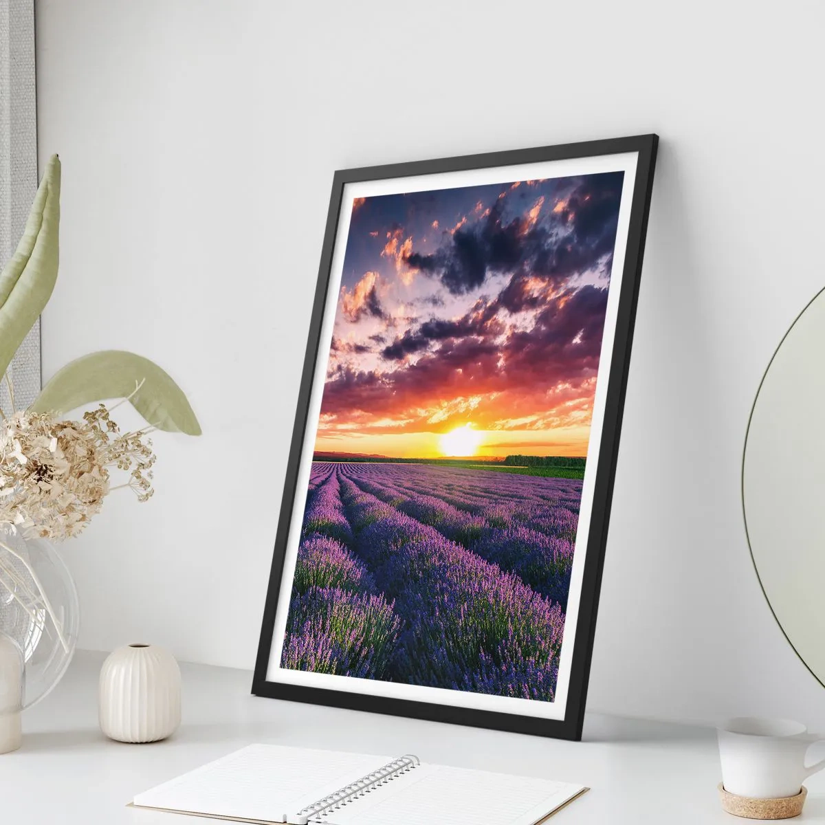 Poster in black frame - Lavender field at sunset - 50x70cm - Lavender World - Modern wall decoration for the living room and bedroom ARTTOR