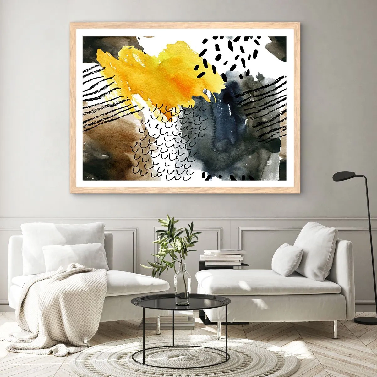 Poster in light oak frame - Meeting of Elements - 100x70 cm