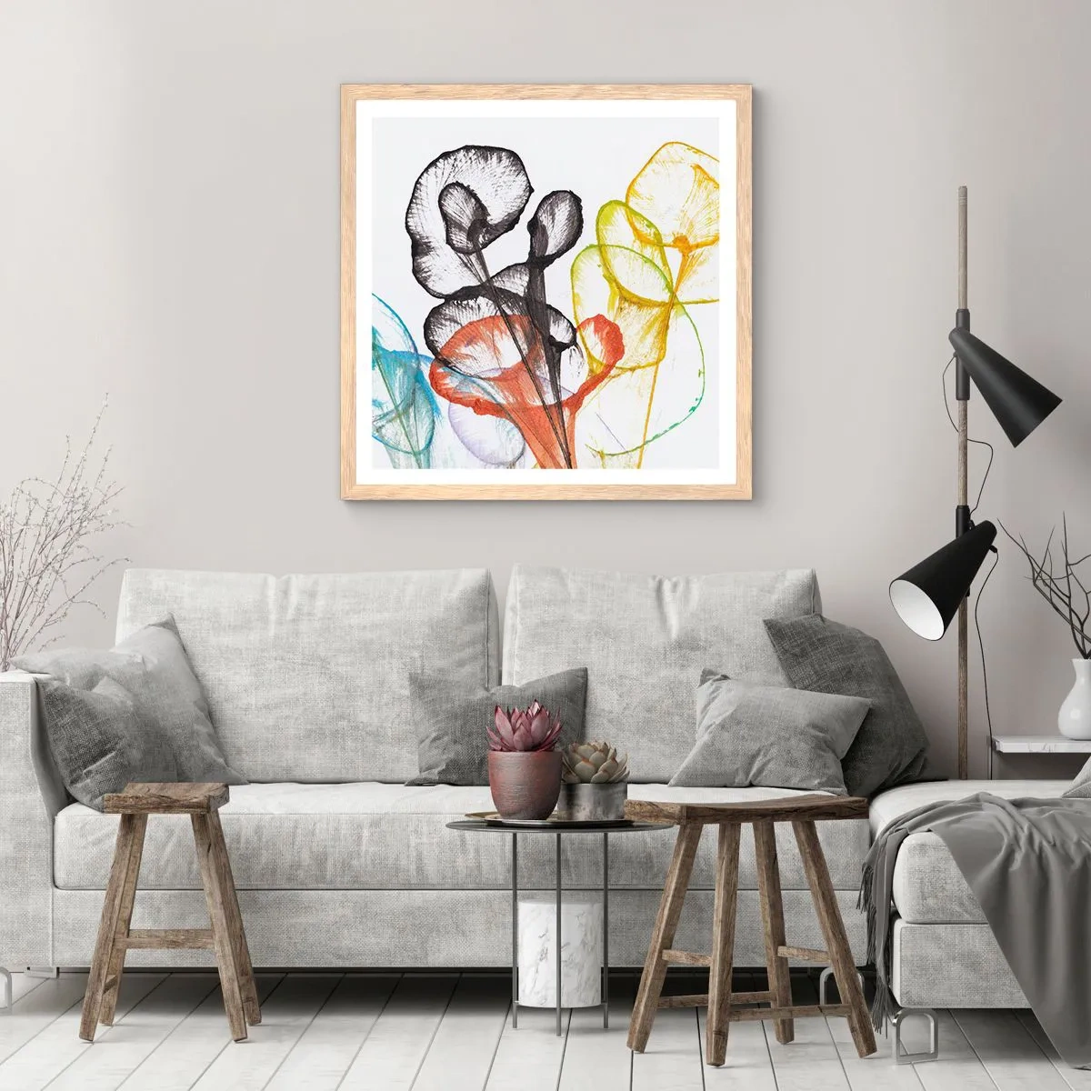 Poster in light oak frame - Flowers with a Soul - 60x60 cm