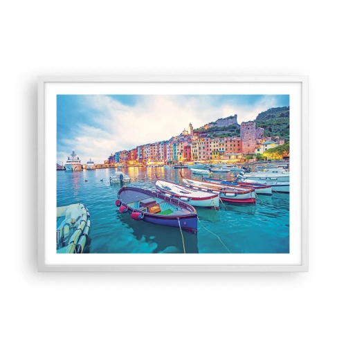 Poster in white frmae - Colourful Evening in a Port - 70x50 cm