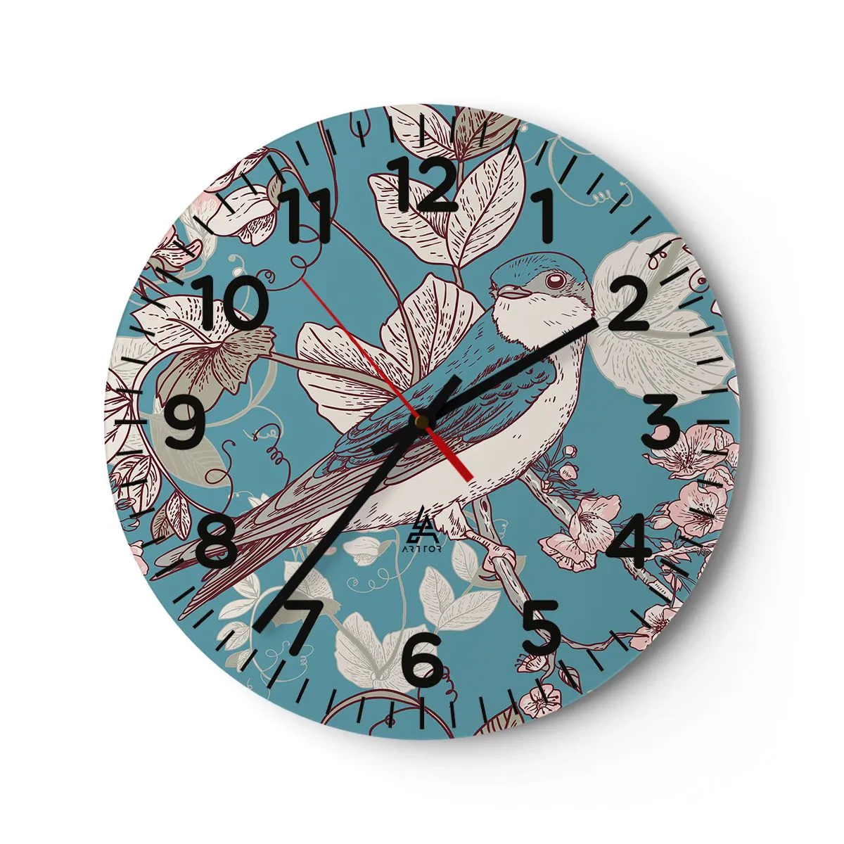 Wall clock - Clock on glass - In the Whitewood Chirps and Silvery - 40x40 cm