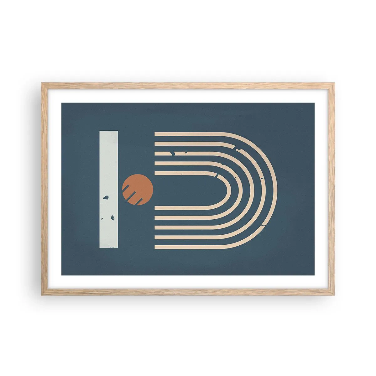 Poster in light oak frame - Geometry on Navy Blue - 70x50 cm