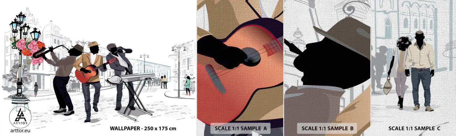 Photo Wallpaper Sample Premium Canvas - Street Music - Music, Guitar, Band - 100x30 cm
