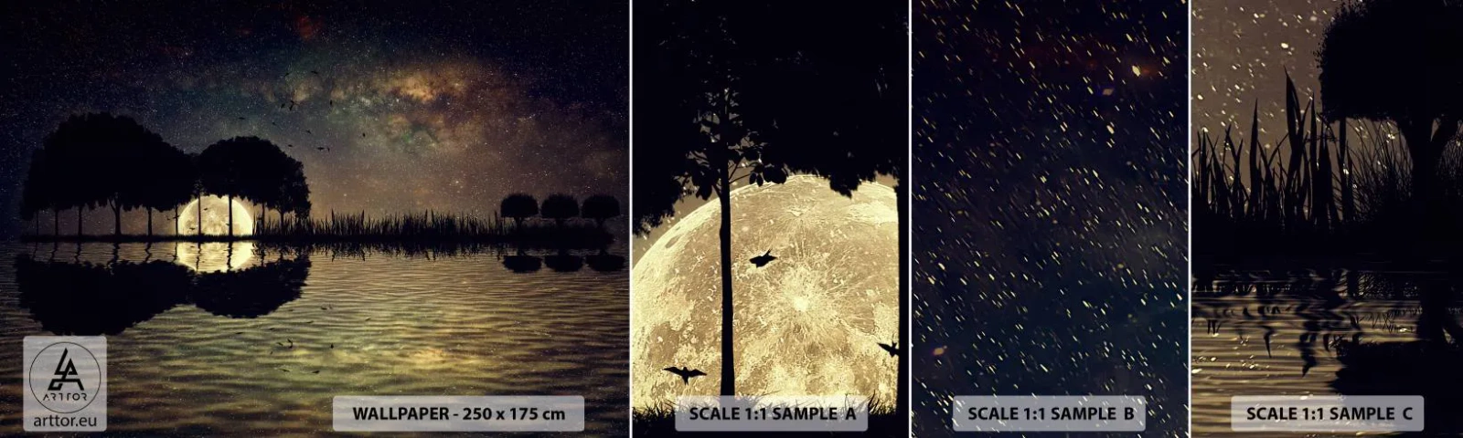 Photo Wallpaper Sample Standard Eco - Night at the Edge of the World - Landscape, Lake, Moon - 100x30 cm