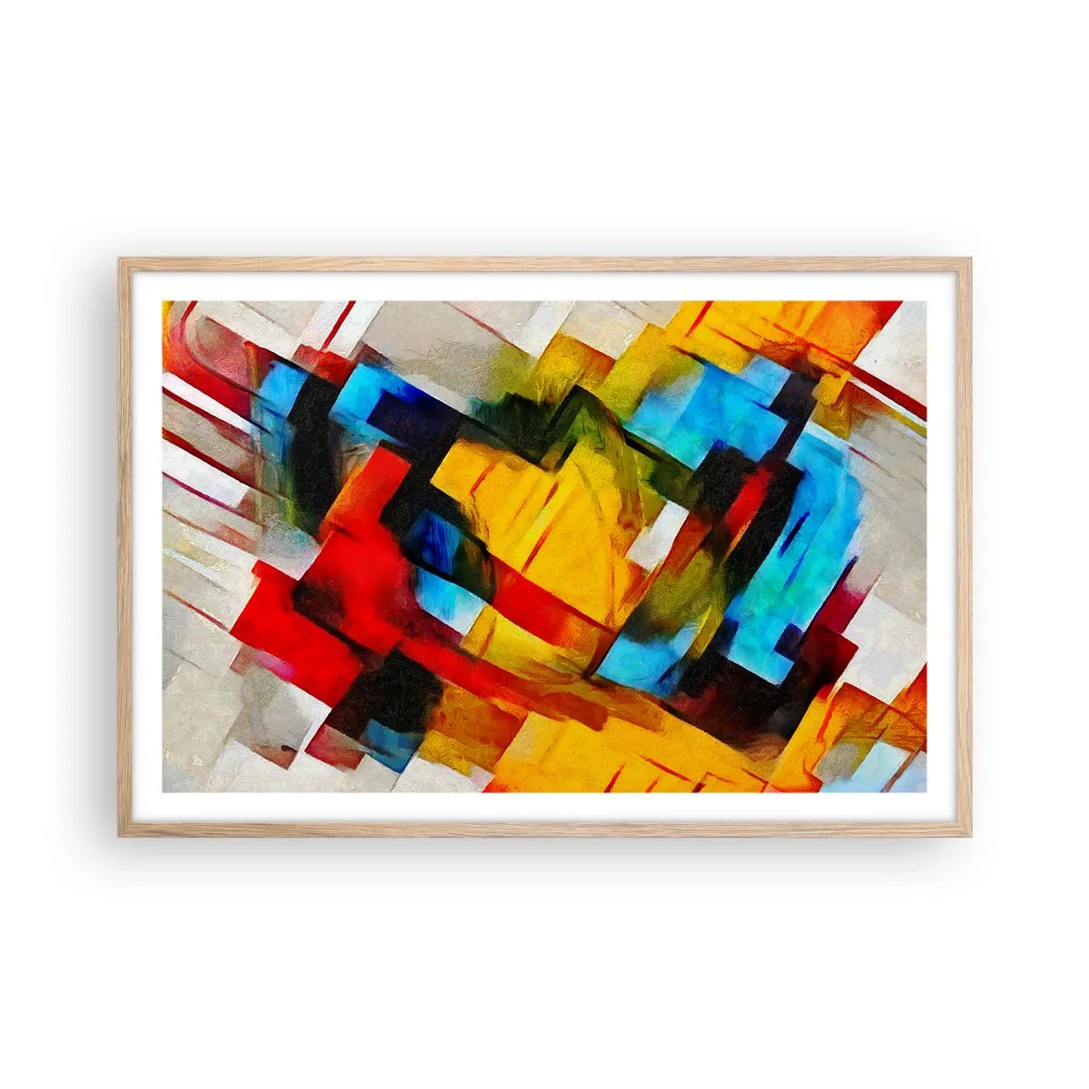 Poster in light oak frame - Colourful Quilt - 91x61 cm