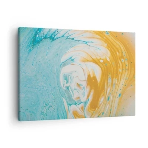 Canvas picture - Abstract waves in shades of blue and gold on canvas - 70x50cm - Pastel Swirl - Modern wall decoration for the living room and bedroom ARTTOR