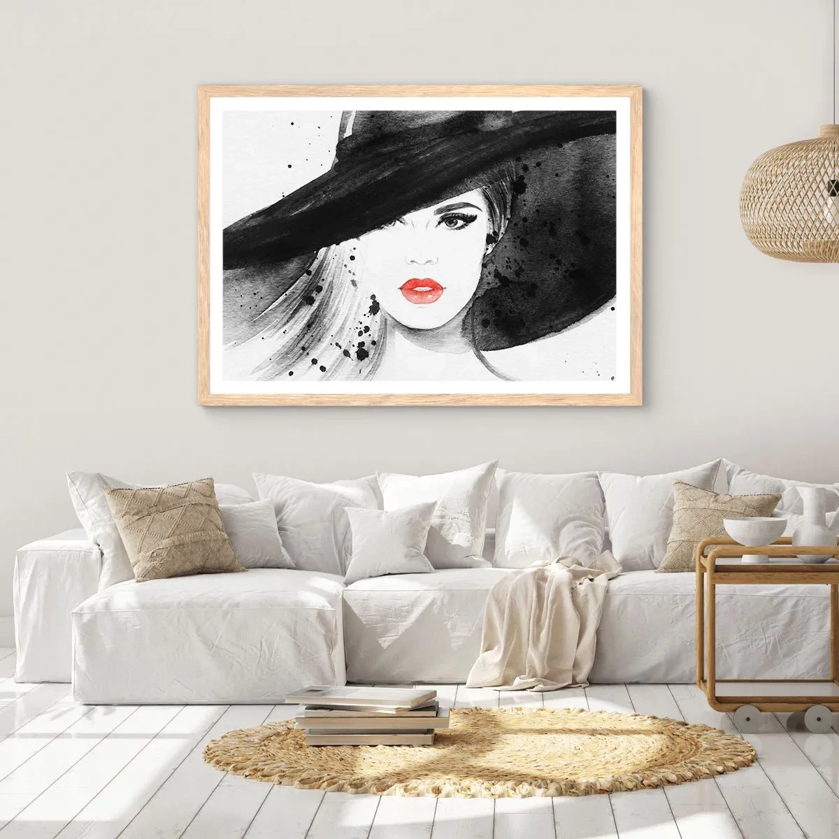Poster in light oak frame - Lady in Black - 100x70 cm