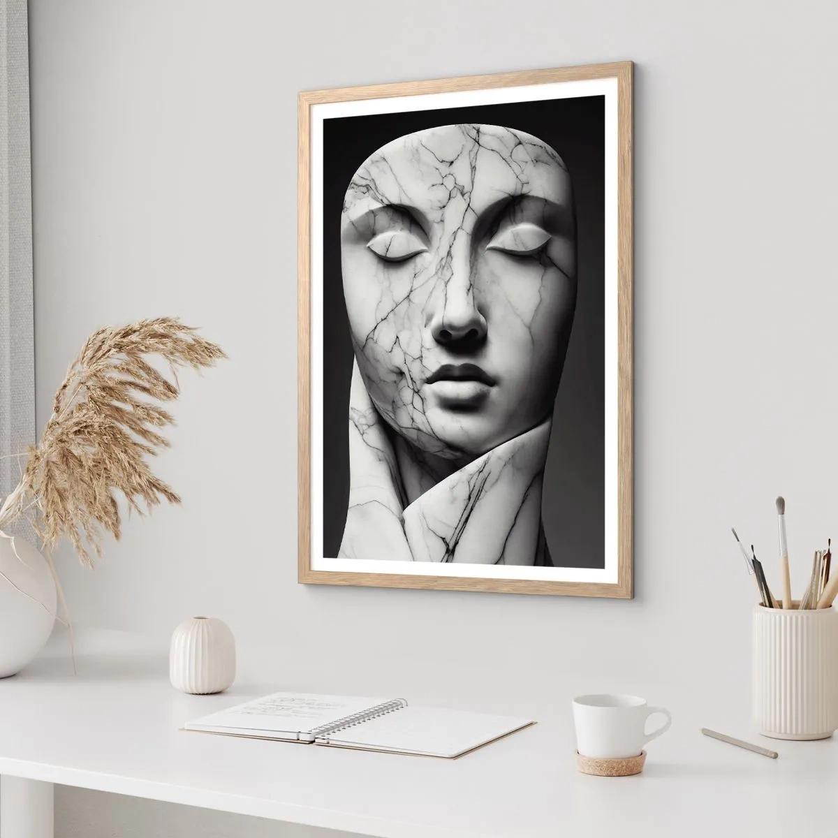 Poster in light oak frame - Marble Shapes - 50x70 cm