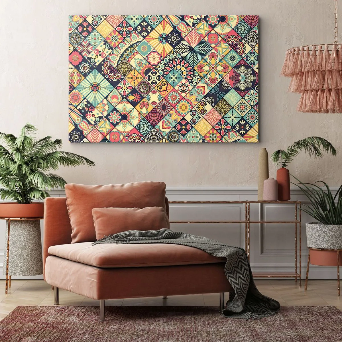 Canvas picture - Colorful geometric patterns inspired by Moroccan style - 70x50cm - Moroccan Style - Modern wall decoration for the living room and bedroom ARTTOR