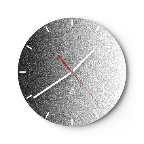 Wall clock - Clock on glass - A black and white gradient made of dense dots that fade into light. - 30x30cm - Towards Light - Modern wall decoration for the living room, kitchen, and bedroom ARTTOR