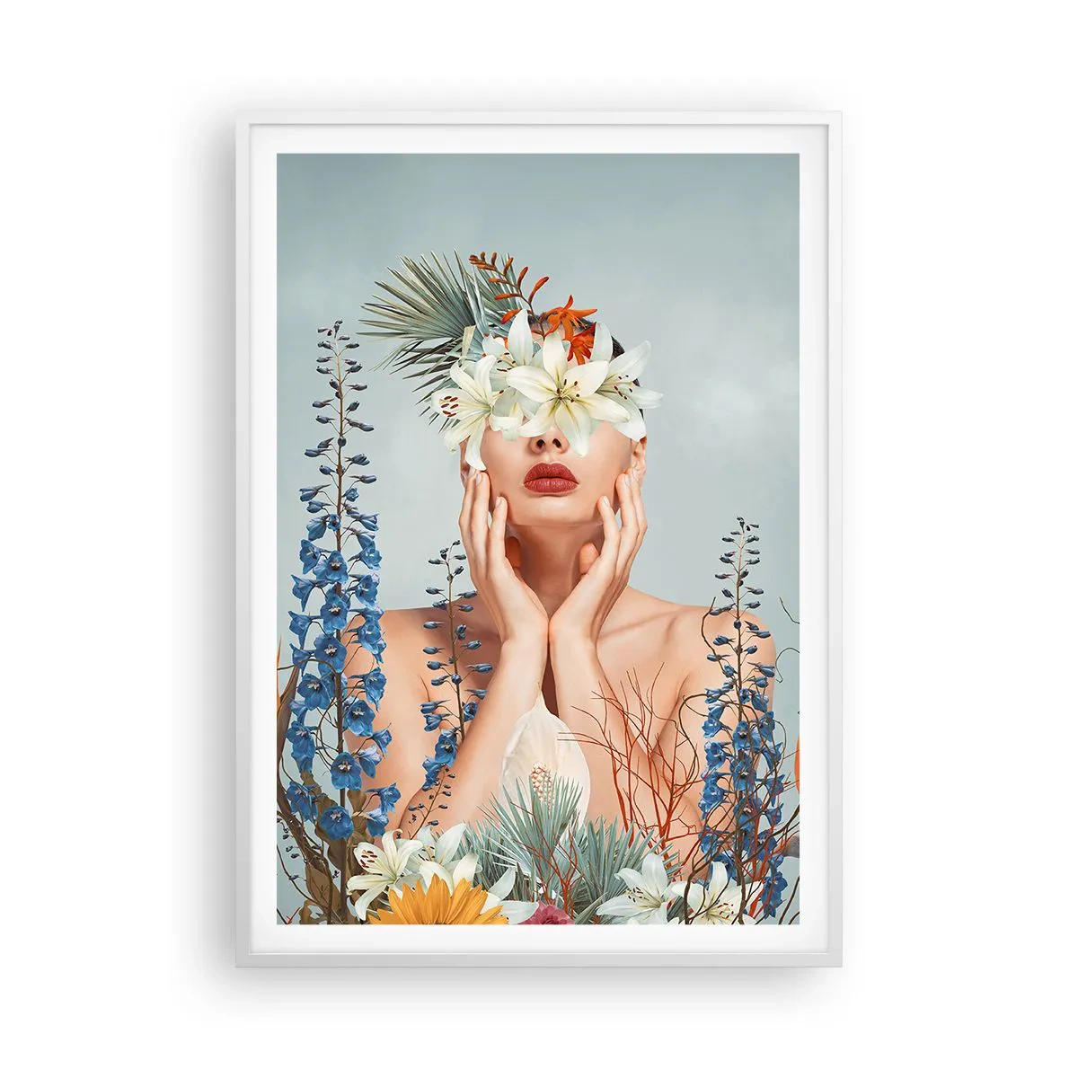 Poster in white frmae - Woman – Flower - 70x100 cm