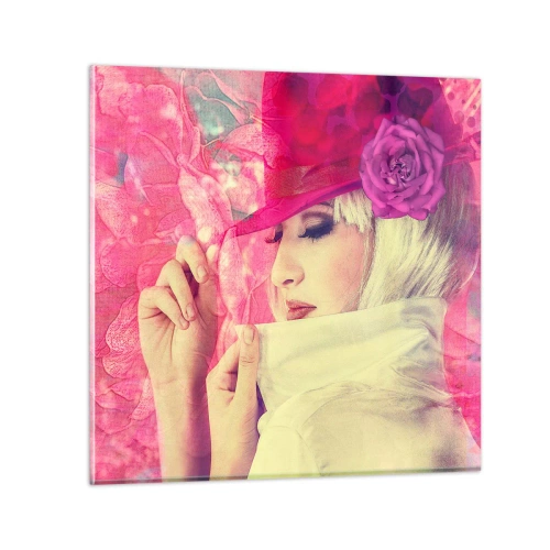 Glass picture - Retro Portrait in Pink - 50x50 cm