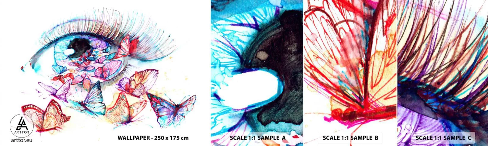 Photo Wallpaper Sample Standard Eco - Fairytale Charm of the Eyes - Woman's Eye, Butterfly, Abstraction - 100x30 cm