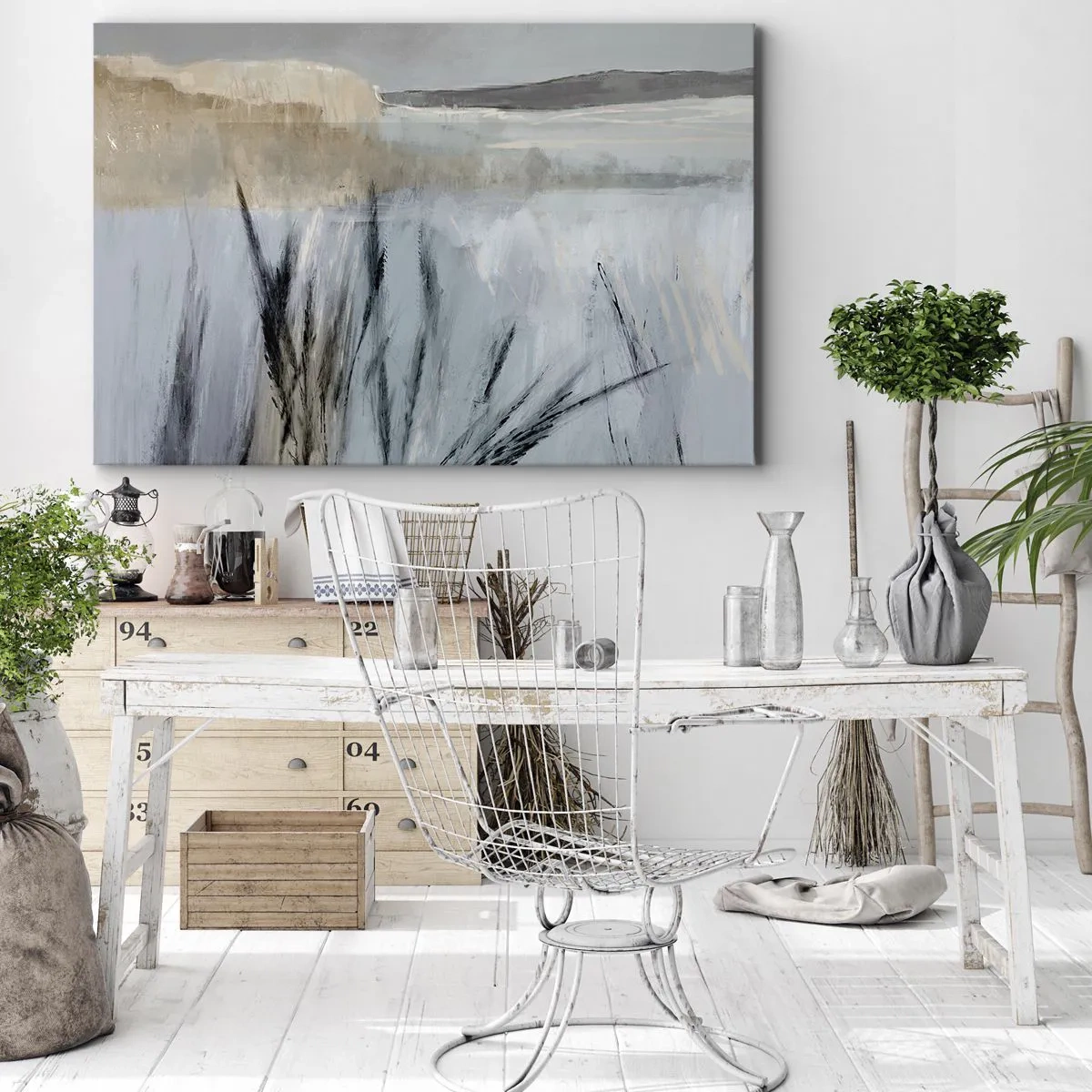 Canvas picture - A picturesque winter landscape with fields and grasses - 70x50cm - Winter Fields - Modern wall decoration for the living room and bedroom ARTTOR