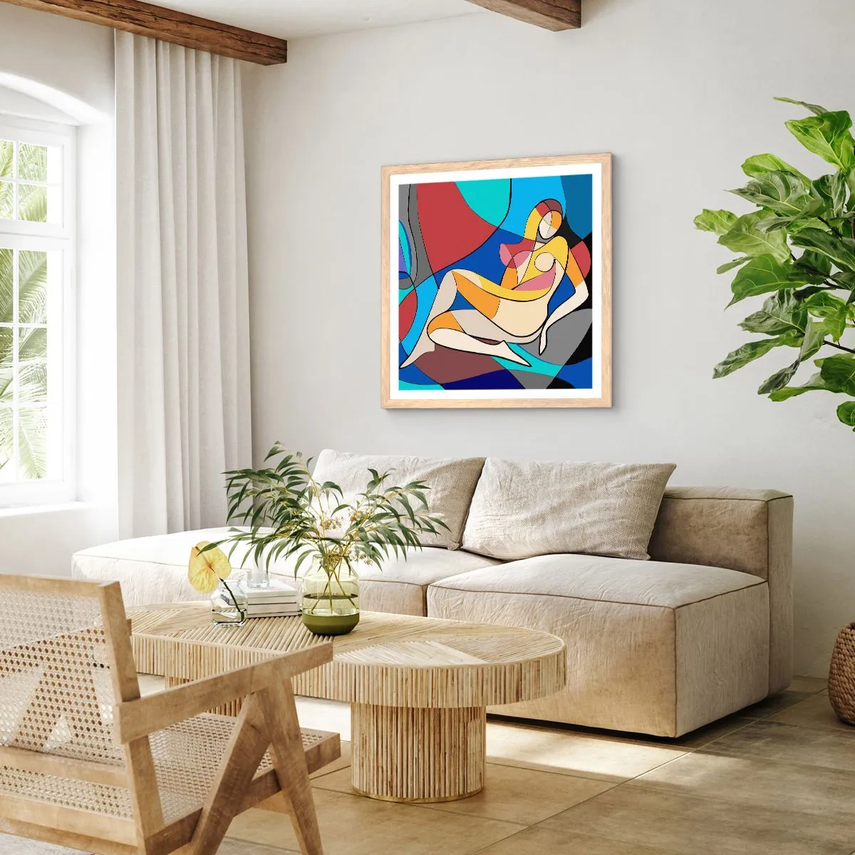 Poster in light oak frame - Cubist Nude - 30x30 cm