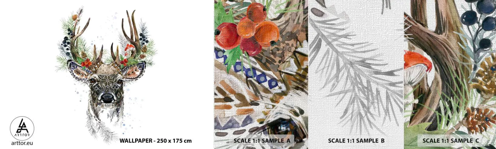 Photo Wallpaper Sample Premium Canvas - In Christmas Attire - Abstraction, Deer, Reindeer - 100x30 cm