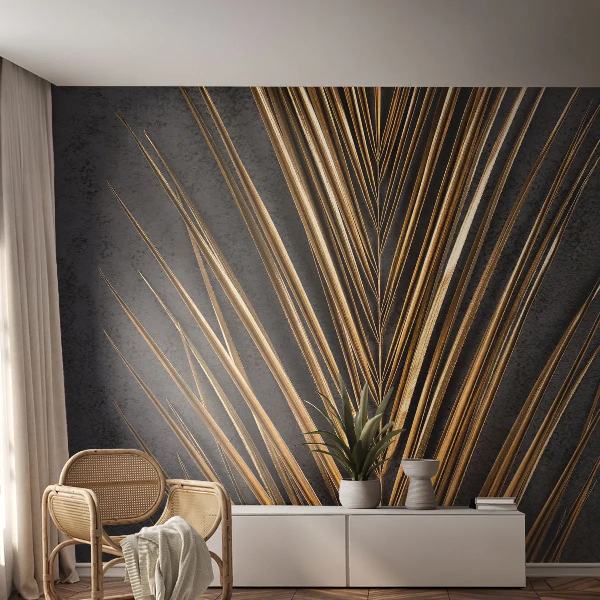 Photo Wallpaper Premium Canvas - Gold of the Tropics - Palm Leaf, Piece, Abstraction - 500x350 cm