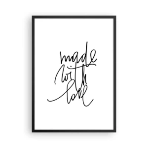 Poster in black frame - Calligraphic inscription Made with Love on a white background - 50x70cm - Best Brand - Modern wall decoration for the living room and bedroom ARTTOR