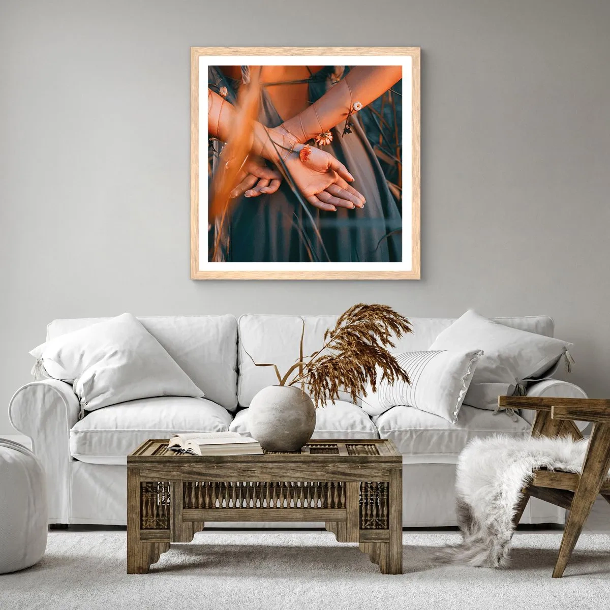 Poster in light oak frame - Connected with Nature - 40x40 cm