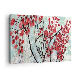 Canvas picture - Red leaves against a bright sky with abstract patterns - 70x50cm - Tree in Scarlet - Modern wall decoration for the living room and bedroom ARTTOR