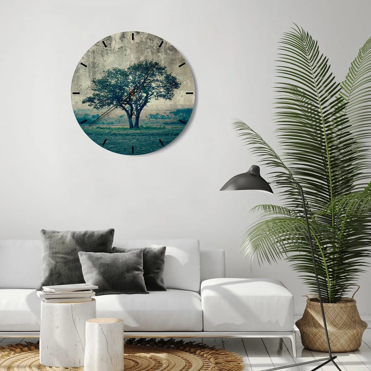 Wall clock - Clock on glass - Apple Tree in Blue? - 30x30 cm