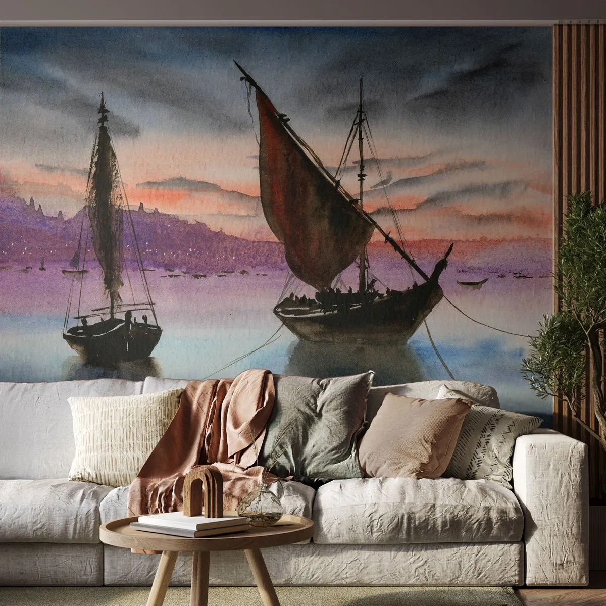 Self-Adhesive Photo Wallpaper Deluxe Sticker - Evening at the Port - Sailboats, Seaside, Landscape - 100x70 cm