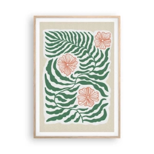 Poster in light oak frame - Blossoming in Green - 70x100 cm