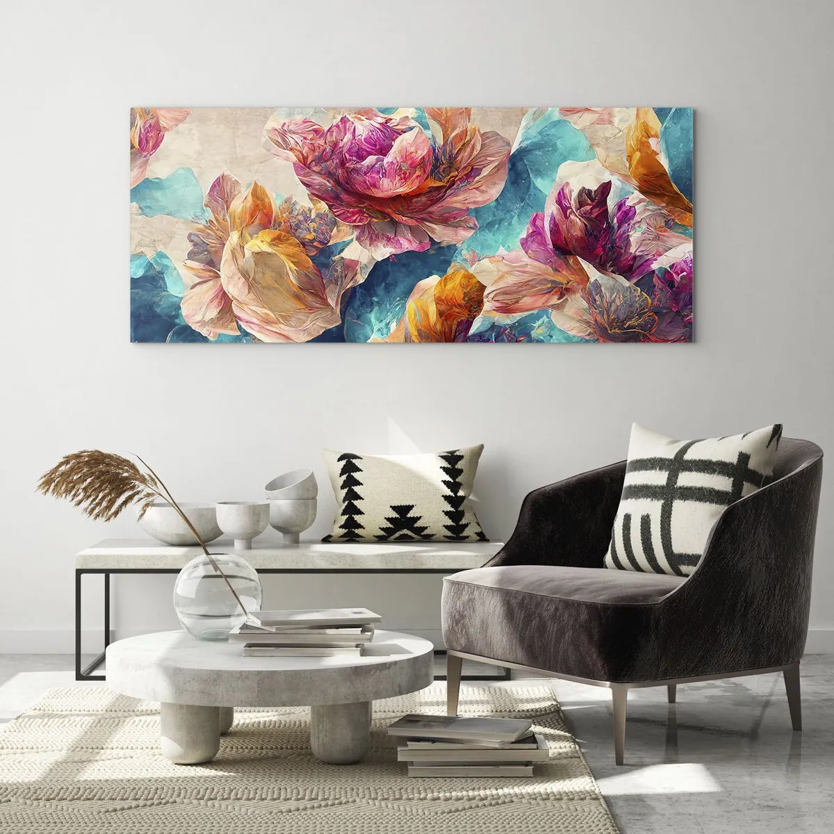 Glass picture - Colourful Splendour of a Bouquet - 120x50 cm