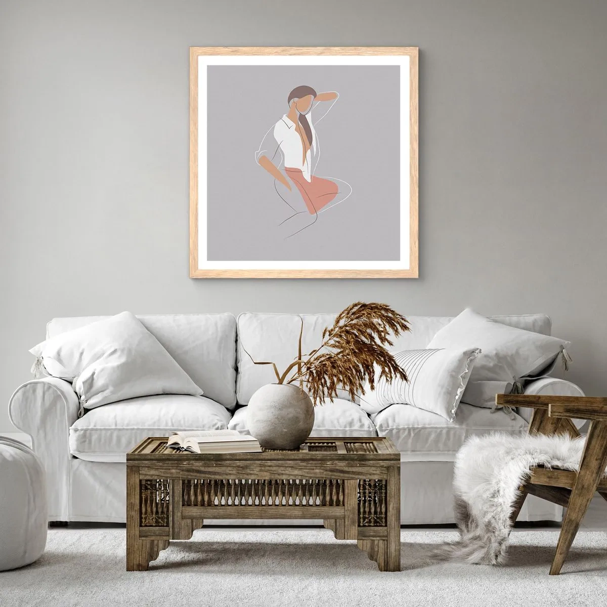 Poster in light oak frame - Outline of Charm - 60x60 cm