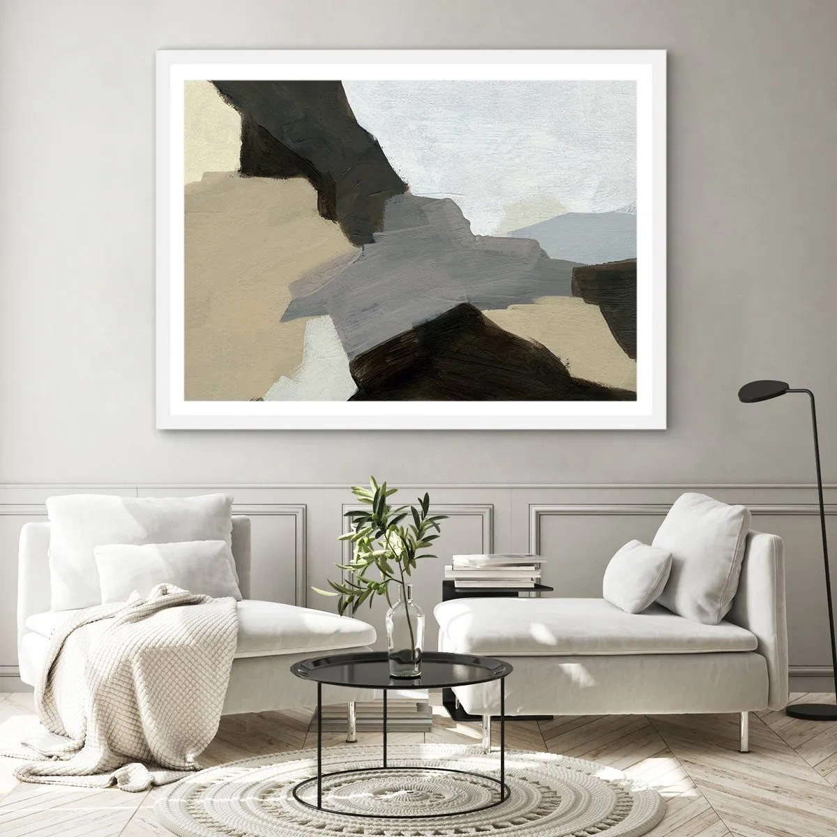 Poster in white frmae - Abstract: Crossroads of Grey - 91x61 cm