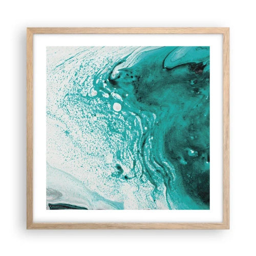 Poster in light oak frame - Dissolving in White and Turquoise - 50x50 cm