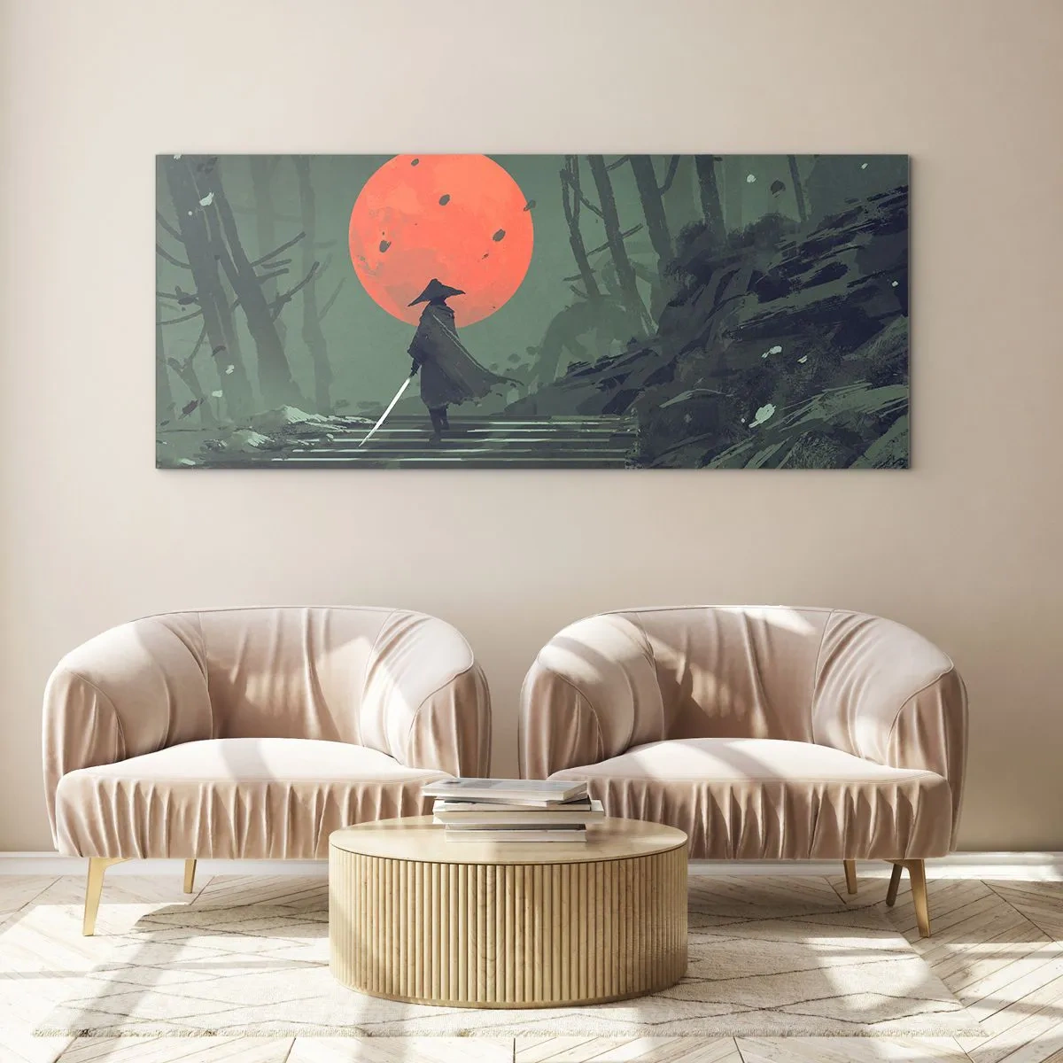 Glass picture - Red Moon Warrior - 100x40 cm