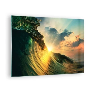 Glass picture - The setting sun illuminating the ocean waves - 70x50cm - Surfer, Where Are You? - Modern wall decoration for the living room and bedroom ARTTOR