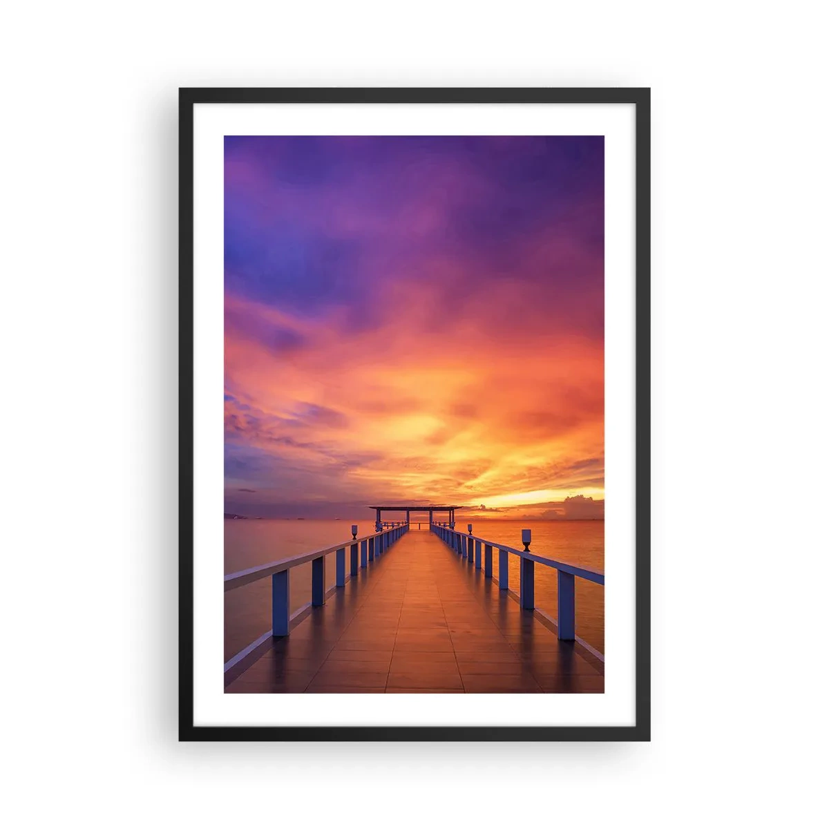 Poster in black frame - The jetty against the backdrop of a spectacular sunset - 50x70cm - Limitless - Modern wall decoration for the living room and bedroom ARTTOR