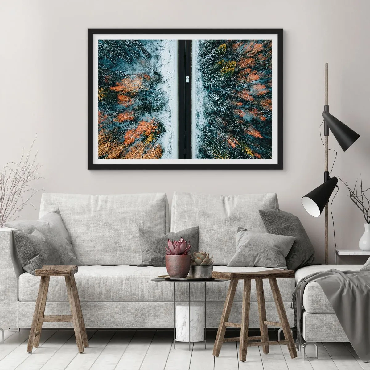 Poster in black frame - Through a Wintery Forest - 91x61 cm