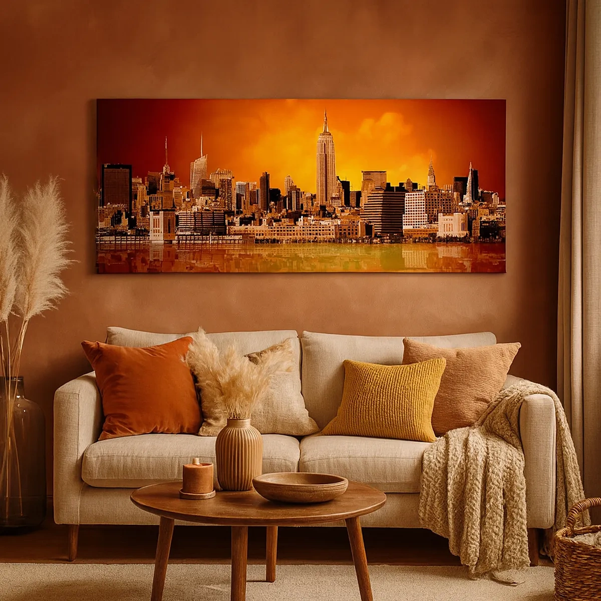 Canvas picture - Big City Panorama in Brown and Yellow - 30x30 cm