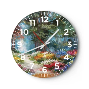 Wall clock - Clock on glass - Wood Garden, Flowery Forest - 30x30 cm