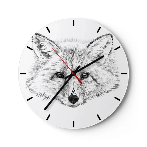 Wall clock - Clock on glass - A precise drawing of fox eyes on a white background - 30x30cm - Foxy Look - Modern wall decoration for the living room, kitchen, and bedroom ARTTOR