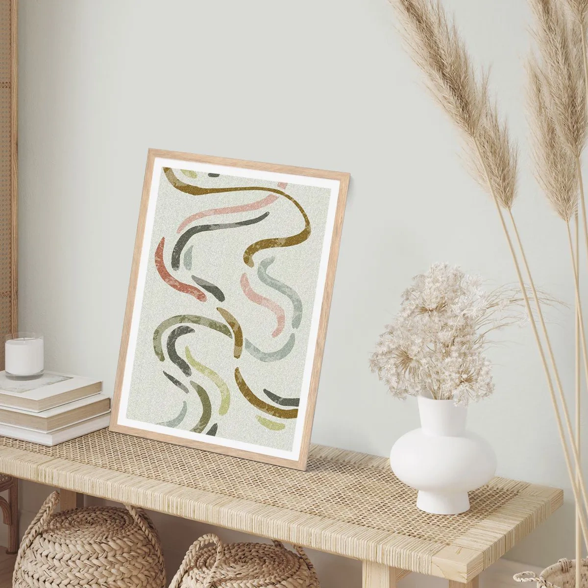 Poster in light oak frame - Cheerful Dance of Abstraction - 61x91 cm