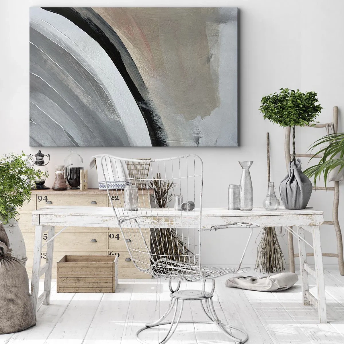 Canvas picture - Abstract arch in shades of black, gray and beige - 70x50cm - Composition: Arc of Black and Grey - Modern wall decoration for the living room and bedroom ARTTOR