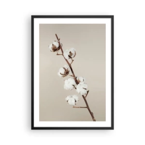 Poster in black frame - A sprig of cotton on a beige background, in a minimalist style - 50x70cm - At the Heart of Softness - Modern wall decoration for the living room and bedroom ARTTOR
