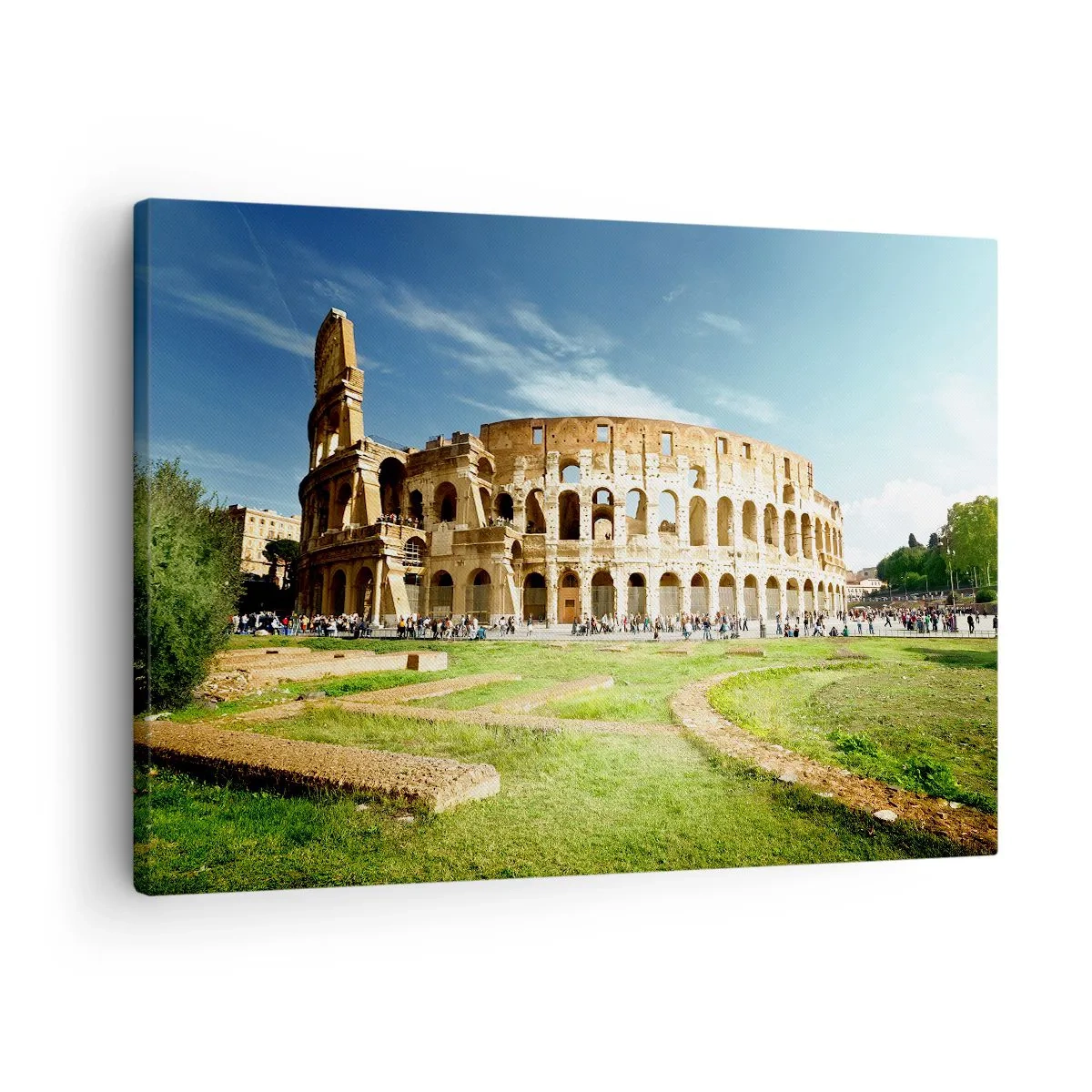 Canvas picture - The Colosseum in Rome surrounded by greenery and blue sky - 70x50cm - You Can Hear The Sound of Guns - Modern wall decoration for the living room and bedroom ARTTOR