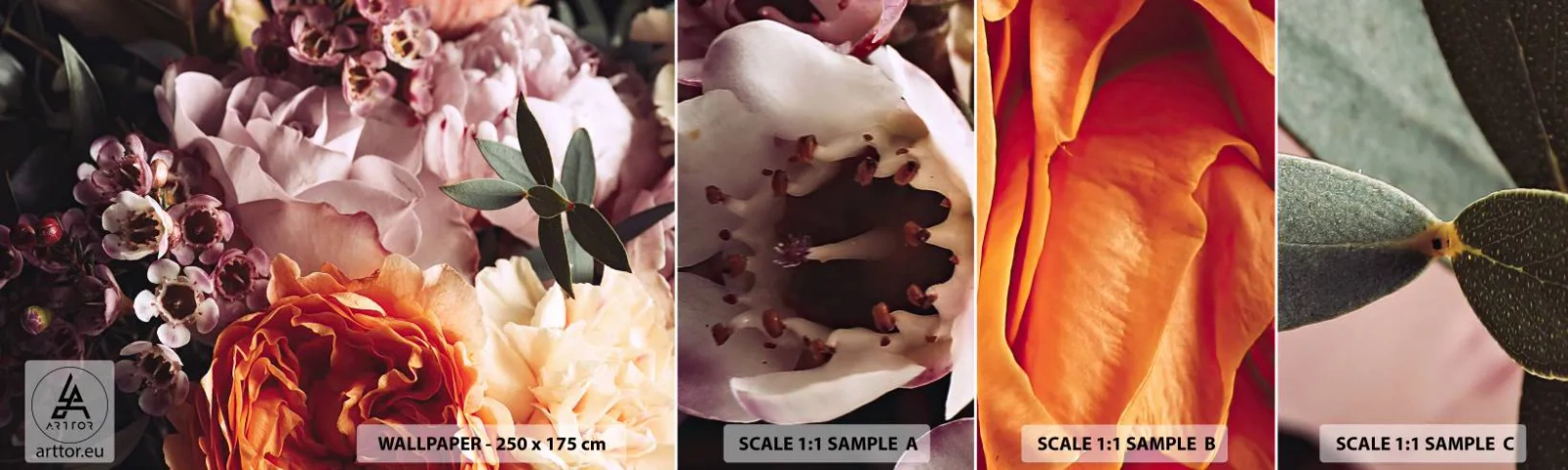 Photo Wallpaper Sample Standard Eco - Wrapped by Beauty - Flowers, Bouquet of flowers, Rose - 100x30 cm