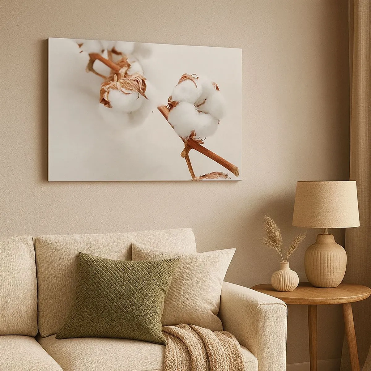 Canvas picture - A sprig of cotton on a subtle background - 70x50cm - Just Cuddle It - Modern wall decoration for the living room and bedroom ARTTOR