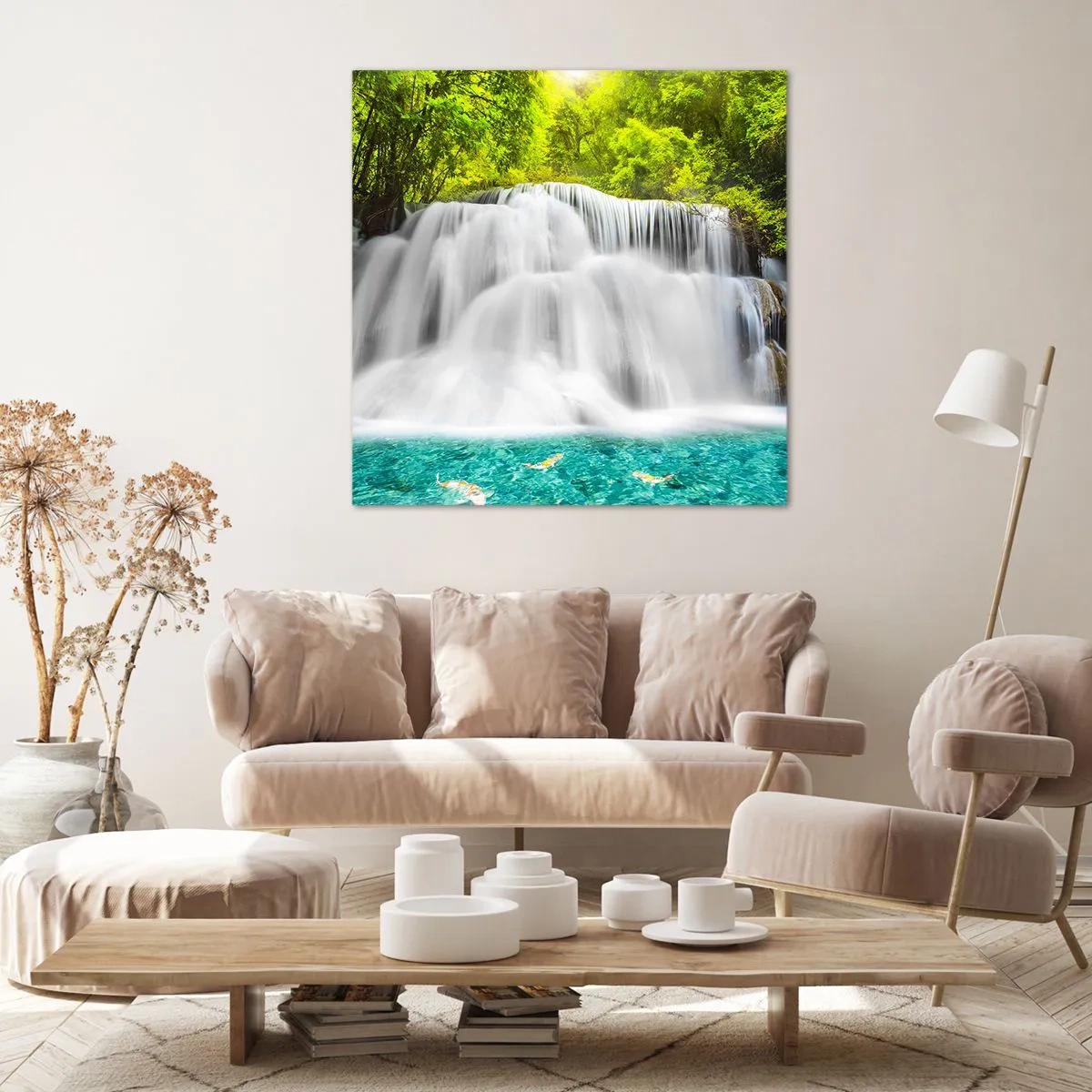 Canvas picture - Foamy Cascade from Green to Azure - 70x70 cm