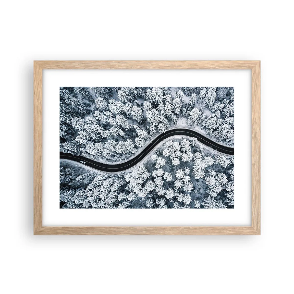 Poster in light oak frame - Through Wintery Forest - 40x30 cm