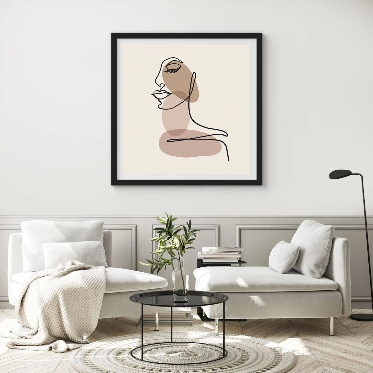 Poster in black frame - Listening to Herself - 60x60 cm