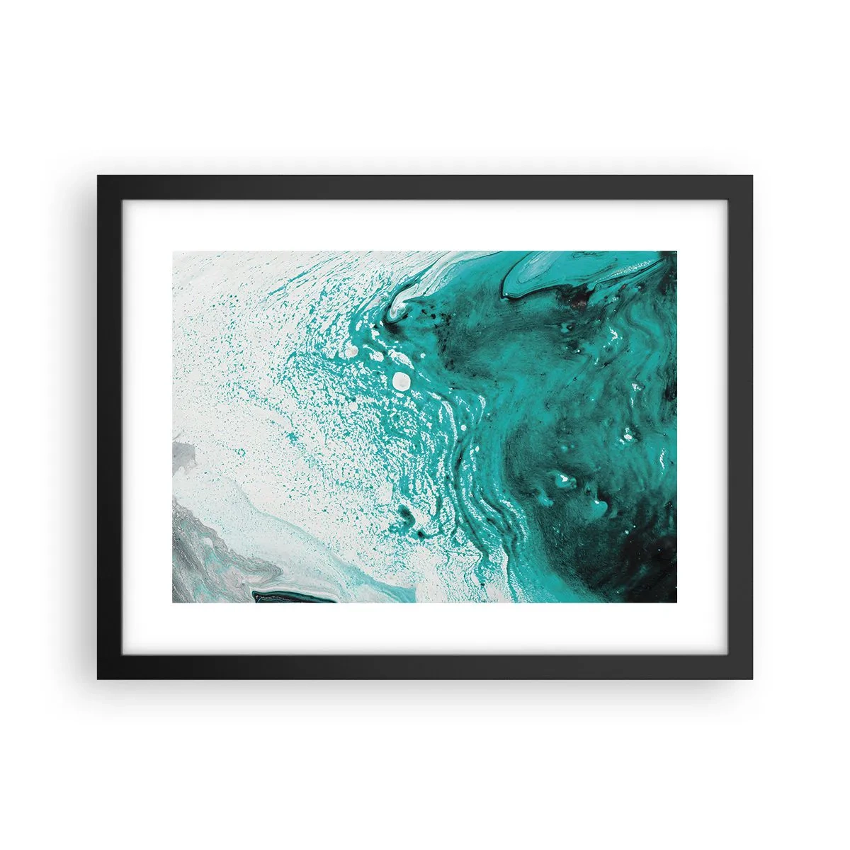 Poster in black frame - Dissolving in White and Turquoise - 40x30 cm