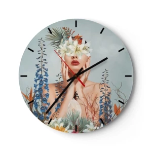 Wall clock - Clock on glass - Woman – Flower - 40x40 cm