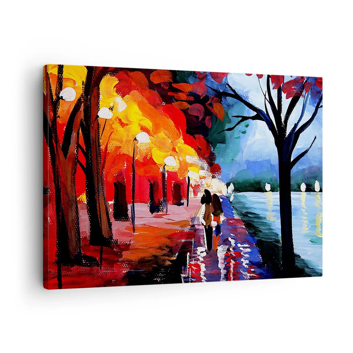 Canvas picture - An autumn walk along the path overlooking the water - 70x50cm - Flaming Autumn in the Park - Modern wall decoration for the living room and bedroom ARTTOR